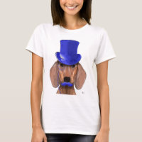 Dachshund com Chapéu Azul e bigode Azul
