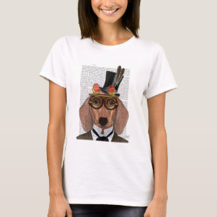 Camiseta Dachshund com chapéu e óculos