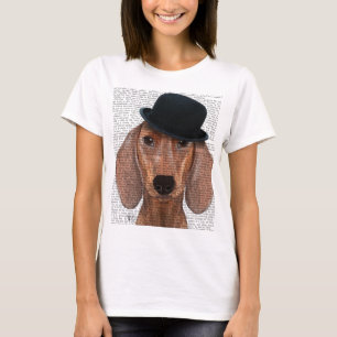 Camiseta Dachshund com Chapéu Negro