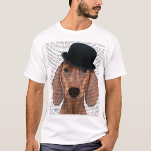Camiseta Dachshund com chapéu preto