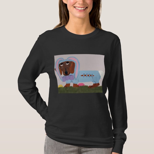 Camiseta Dachshund com fantasia de coelho (Frente)