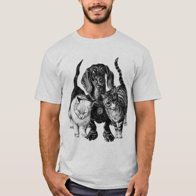 Camiseta Dachshund com GIF dos gatos (Frente)