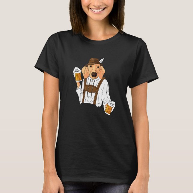 Camiseta Dachshund Com Lederhosen Dog Beer Prost Oktoberfe (Frente)