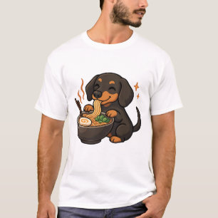 Camiseta Dachshund com Macarrão Ramen Kawaii Cachorro