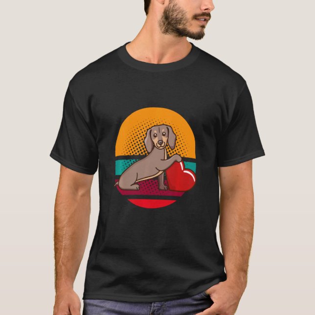 Camiseta Dachshund Com Meio Sensor De Coração (Frente)