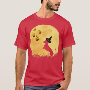 Camiseta Dachshund Com O Chapéu De Bruxa Pumpkin Bat Moon H