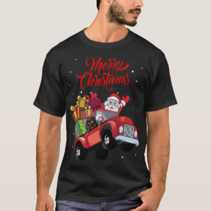 Camiseta Dachshund Com Papai Noel No Cão Vermelho