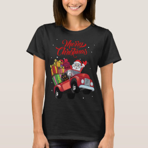Camiseta Dachshund Com Papai Noel No Cão Vermelho