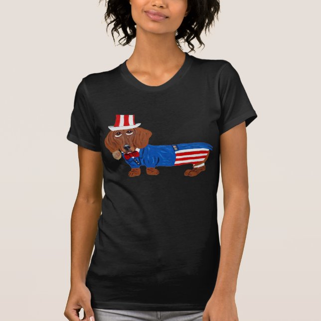 Camiseta Dachshund com traje do Tio Sam (Frente)
