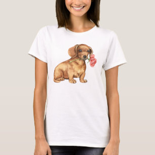Camiseta Dachshund cor-de-rosa dos namorados