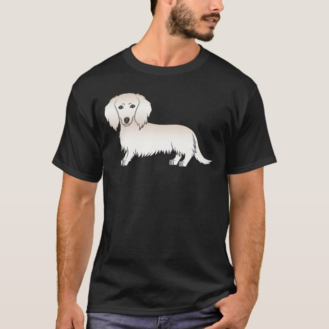 Camiseta Dachshund de Cabelo Longo Creme Cachorro de Desenh (Frente)