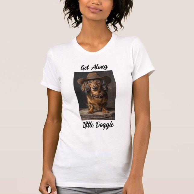 Camiseta Dachshund De Cabelo Longo Sai Com O Pequeno Cachin (Frente)
