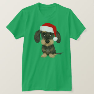 Camiseta Dachshund de Cabelo Raspado Papai Noel Teckel Cach