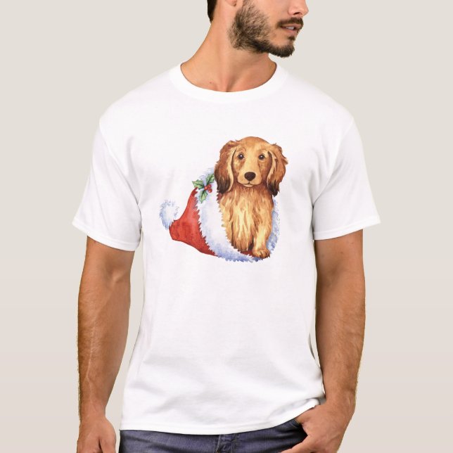 Camiseta Dachshund de cabelos compridos feliz de Howliday (Frente)