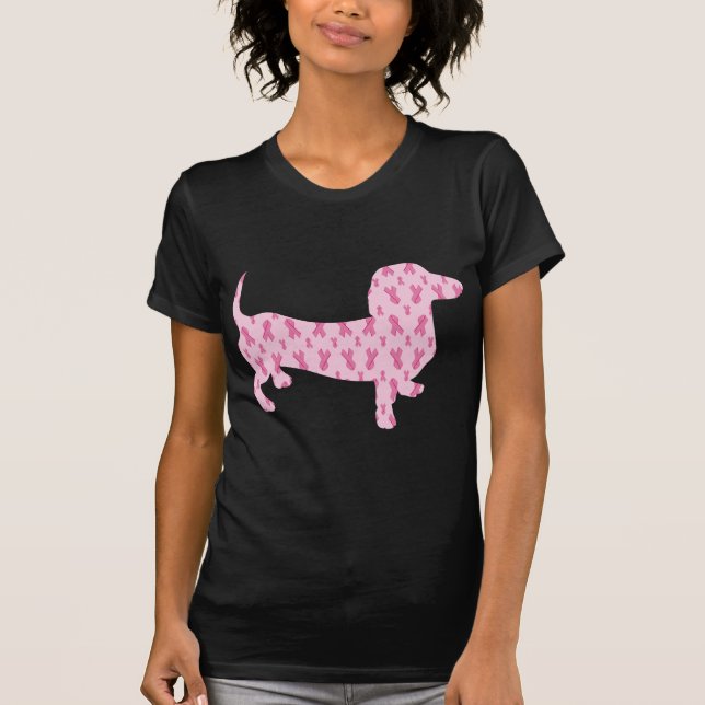 Camiseta Dachshund de Consciência do Cancer da Mama (Frente)