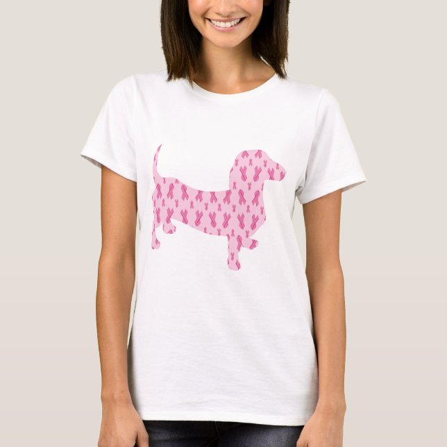 Camiseta Dachshund de Consciência do Cancer da Mama (Frente)