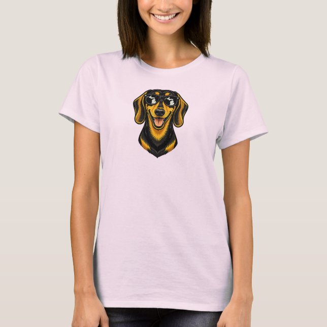 Camiseta Dachshund de Michigan Usando Óculos de Sol (Frente)