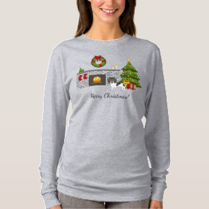 Camiseta Dachshund de Natal de Cabelo Curto Preto e Bege Ma