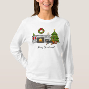 Camiseta Dachshund de pelo curto preto e marrom no quarto d