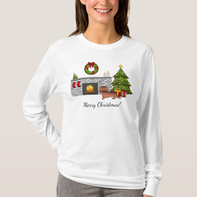 Camiseta Dachshund de pelo longo Sable Vermelho - Sala de N (Frente)