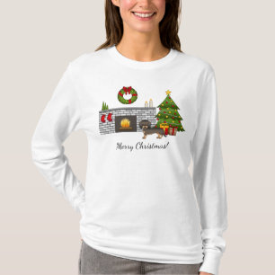Camiseta Dachshund de Pelo Rijo Cor de Javali de Natal - Qu