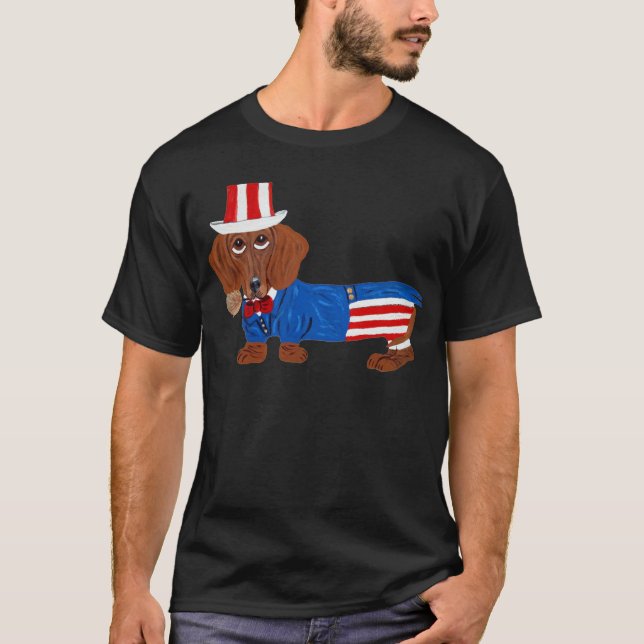 Camiseta Dachshund de Terno do Tio Sam (Frente)
