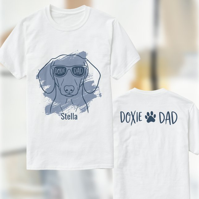 Camiseta Dachshund Dog Dad Shirt - Custom Name Ice Blue Tee (Criador carregado)