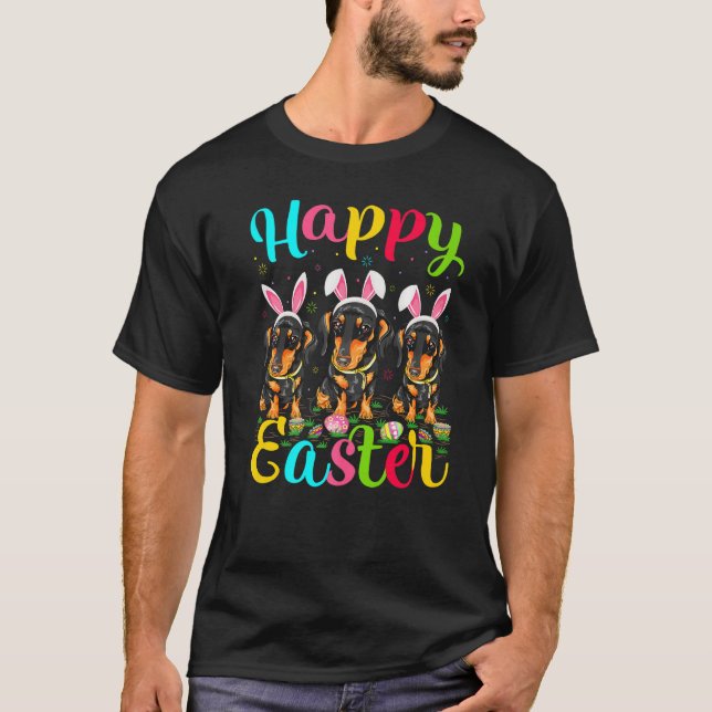 Camiseta Dachshund Dog Easter Bunny Dachshund Feliz Ea (Frente)