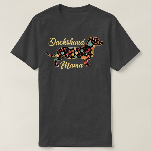 Camiseta Dachshund Dog Fall Pattern Pumpkin Autumn Leaves D (Frente do Design)