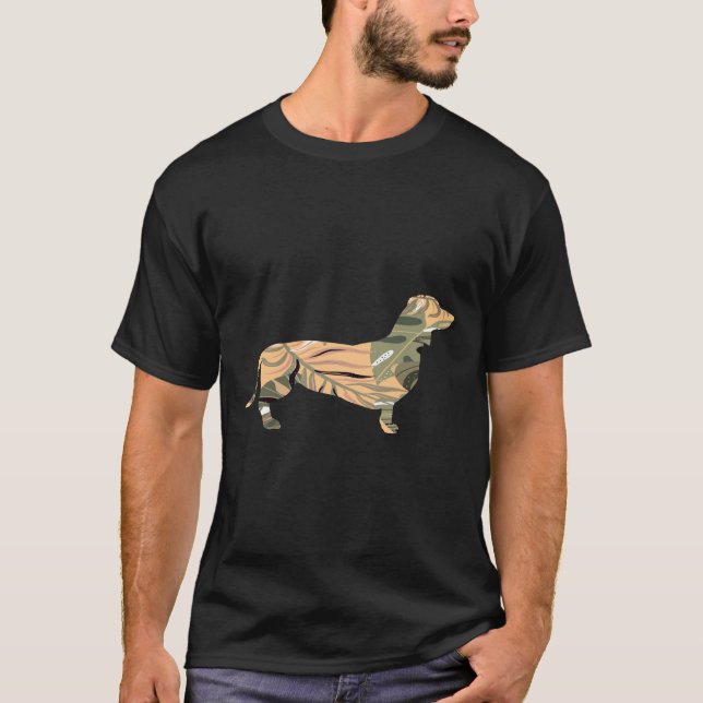 Camiseta Dachshund Dog Floral Tropical Pattern Silhouette (Frente)