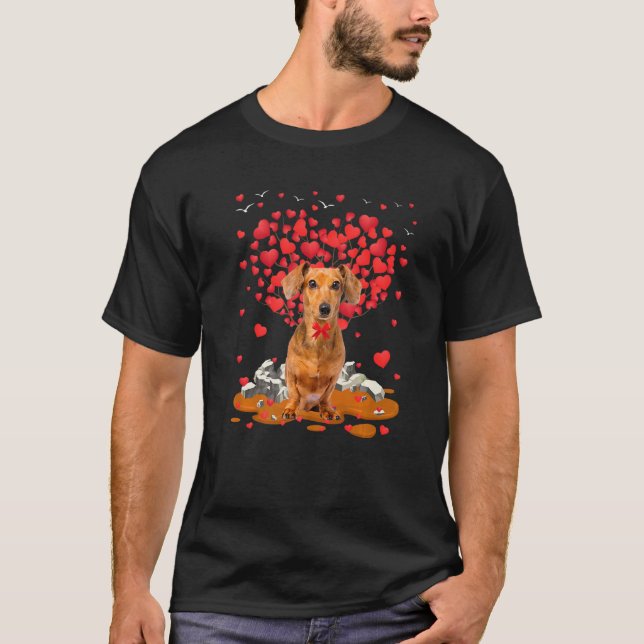 Camiseta Dachshund Dog Heart Valentines Day Dog Dad Dog Mom (Frente)