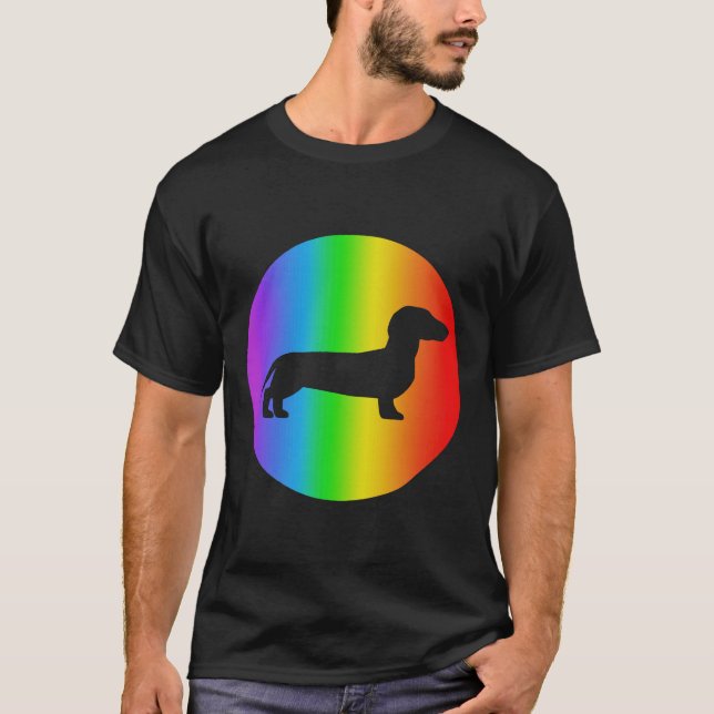 Camiseta Dachshund Dog Lover Rainbow Silhouette (Frente)