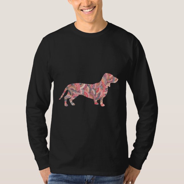Camiseta Dachshund Dog Pattern Doodle (Frente)