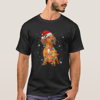 Camiseta Dachshund Dog Santa Hat Com Luzes Neves Christma