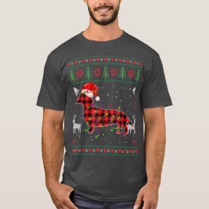 Camiseta Dachshund Dog Santa Red Plaid Ugly Christmas Sweat
