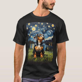 Camiseta Dachshund dog Starry Night, estilo Edvard Munch