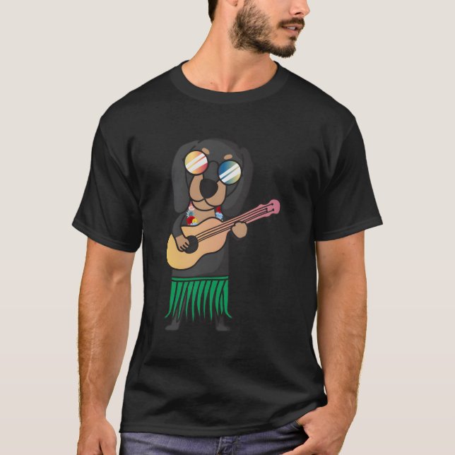 Camiseta Dachshund Dog Ukulele Luau Cute Funny Hawaii (Frente)