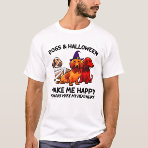 Camiseta Dachshund Dogs E Halloween Me Fazem Feliz Engraçad