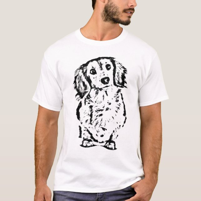 Camiseta Dachshund Dover de Cabelo Longo Doxie Pai Bonito  (Frente)