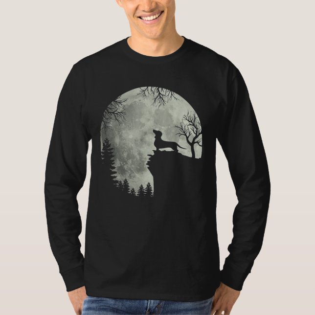 Camiseta Dachshund E Lua Halloween (Frente)
