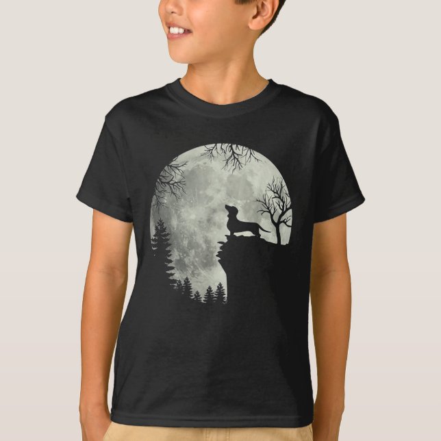 Camiseta Dachshund E Lua Halloween (Frente)