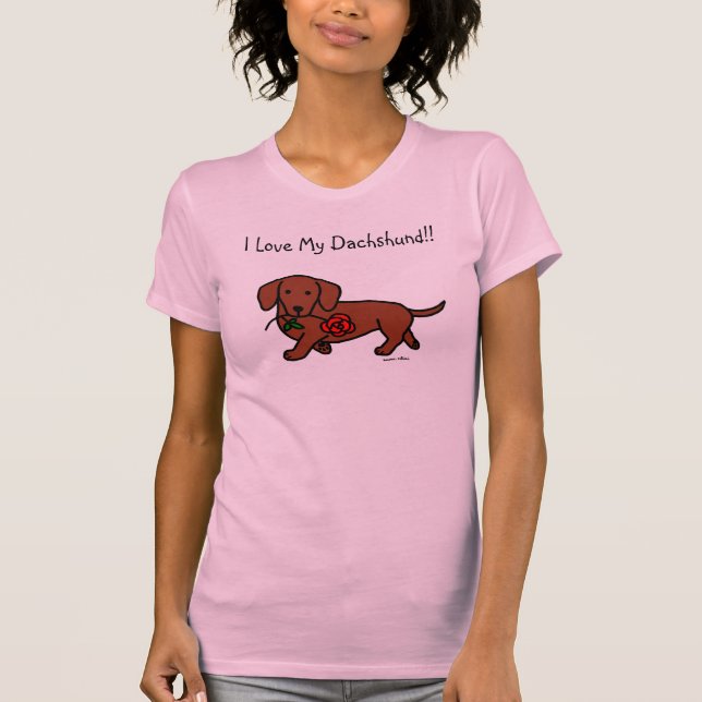 Camiseta Dachshund e uns desenhos animados da flor (Frente)
