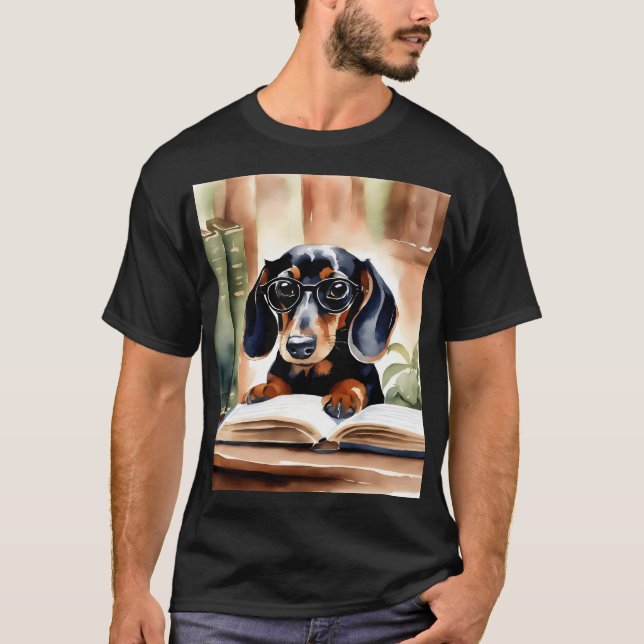 Camiseta Dachshund em Arte de Aquarela (Frente)