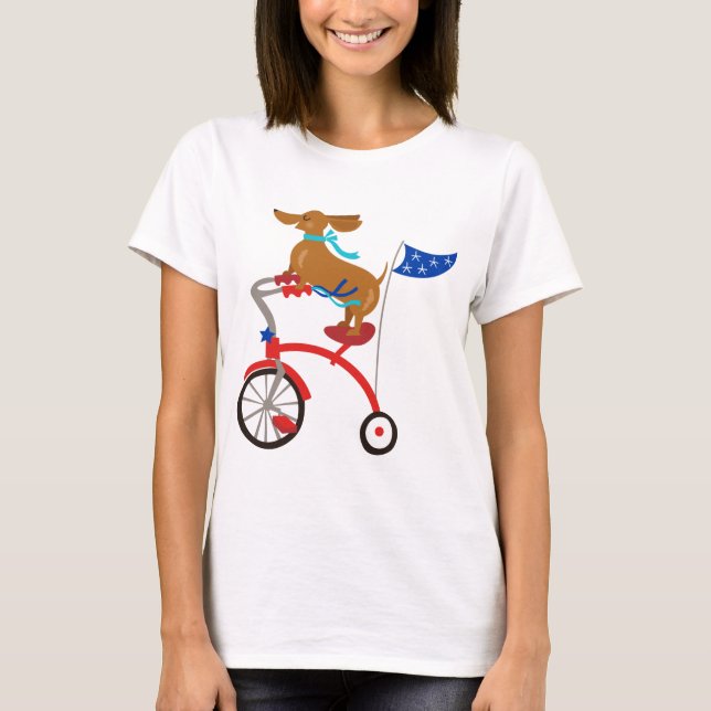 Camiseta Dachshund em Bike (Frente)