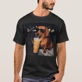 Camiseta Dachshund Engraçado Bebendo Café Gelado