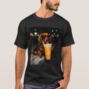 Camiseta Dachshund engraçado bebendo café gelado meme de ca