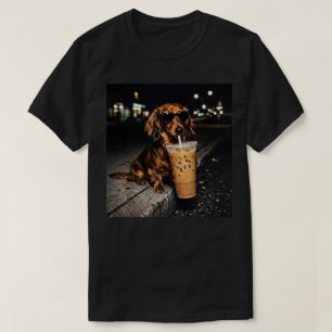 Camiseta Dachshund Engraçado Bebendo Café Gelado – Wiener F
