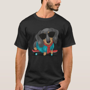 Camiseta Dachshund Engraçado De Óculos De Sol Em Skate Cach