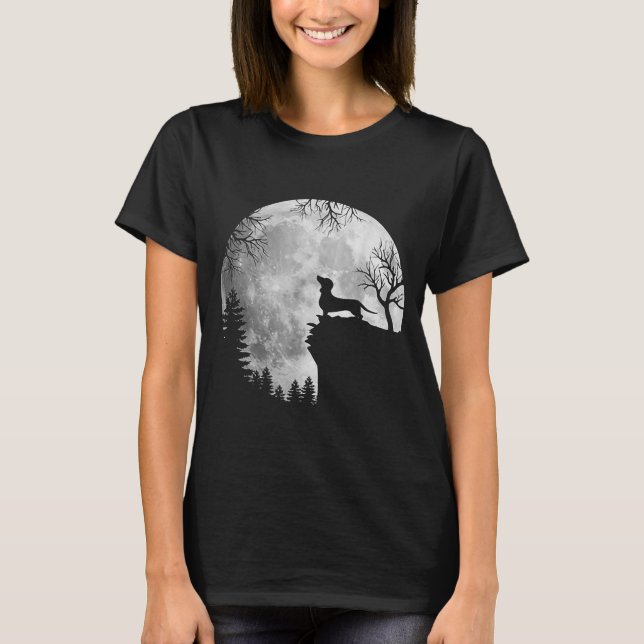 Camiseta Dachshund Engraçado e Lua Amante de Cachorro no Ha (Frente)