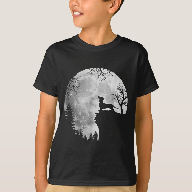 Camiseta Dachshund Engraçado e Lua Dia das Bruxas Amante de (Frente)
